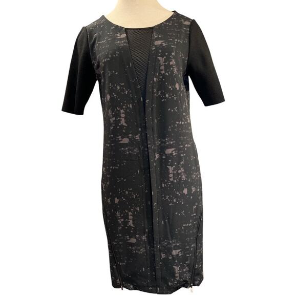 Elie Tahari for Design Nation Mesh Inset Shift Mini Dress Sz M Black Gray Artful - Picture 1 of 13